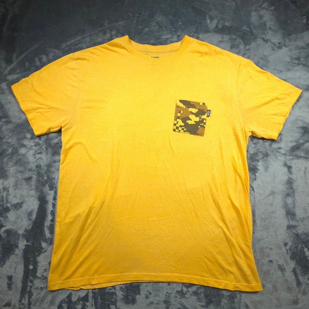 Vans Mens XL Yellow Heather Camo Checkerboard Pocket T-Shirt Short Sleeve
